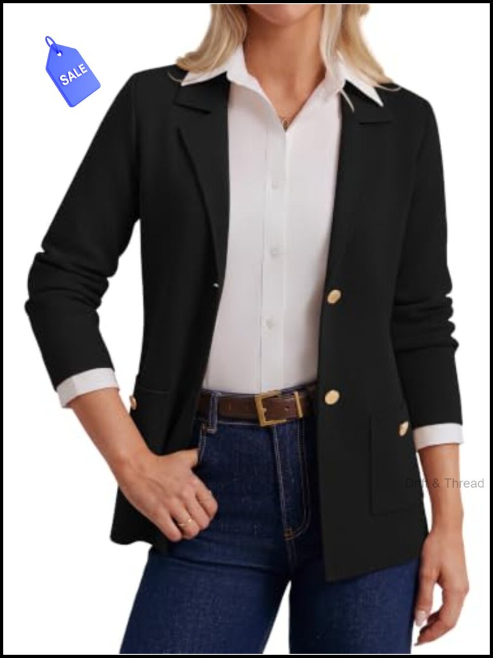 Women's Knit Sweater Blazer Long Sleeve Gold Button Business Casual Cardigan